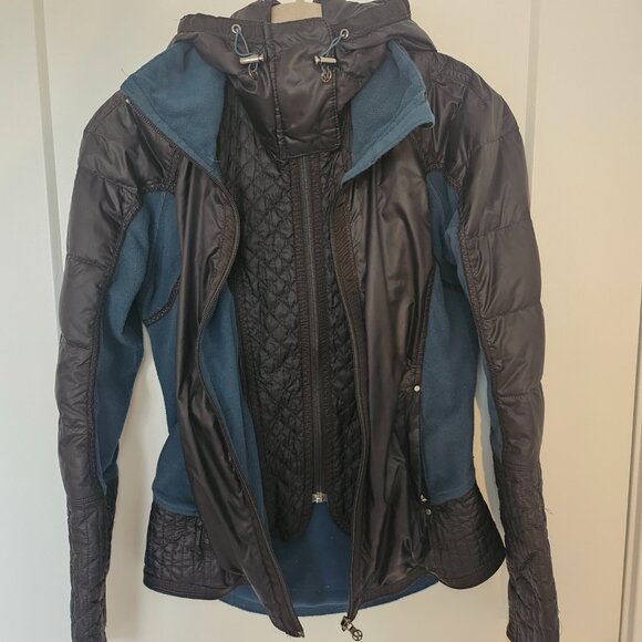 Lululemon Bundle Up & Run Blue & Black Jacket Full Zip Removable Hoodie Size 2 - Picture 5 of 6